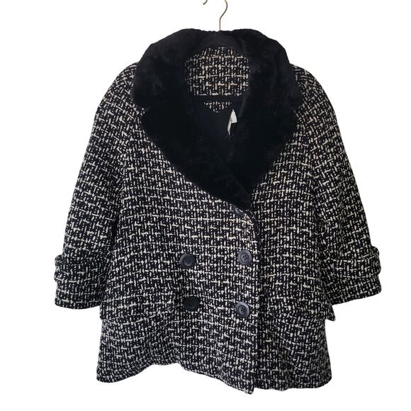 Nicholas Ungar Size EST‎ M Vintage Tweed Short Pea Coat Faux Fur Lined Jacket